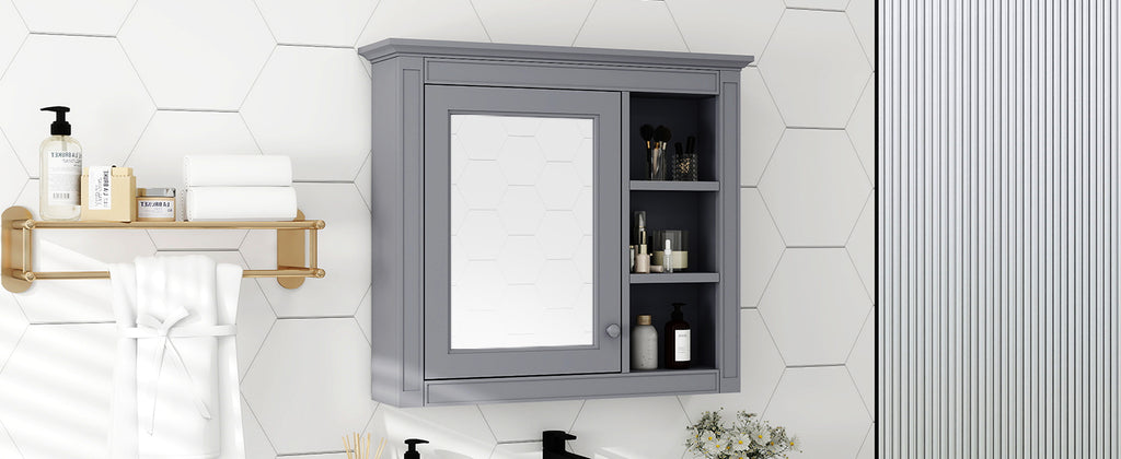 Leoglint 30'' x 28'' Medicine Cabinet, Wall Mounted Bathroom Storage Cabinet, Modern Bathroom Wall Cabinet with Mirror,Medicine Cabinet,  Mirror Cabinet with 3 Open Shelves (Not Include Bathroom Vanity )