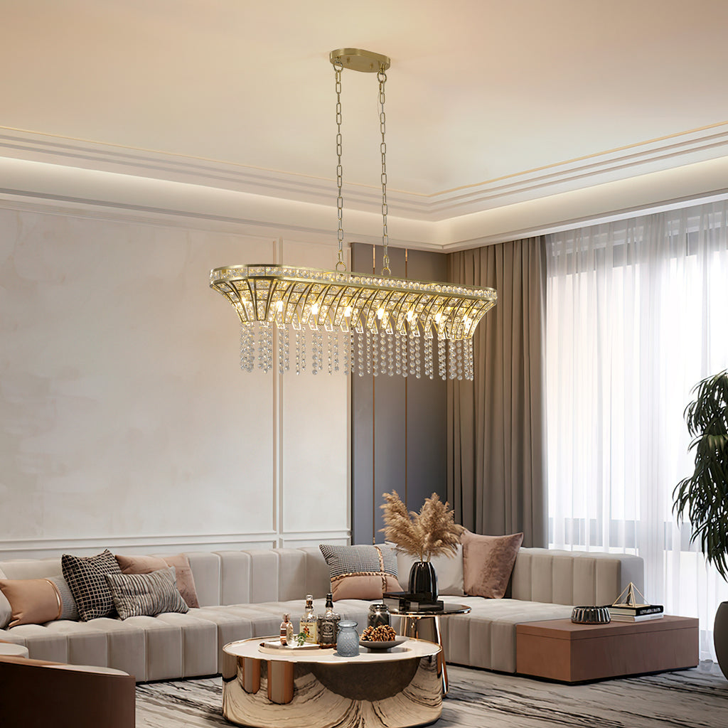 Leoglint Pendant Modern Champagne Gold Kitchen Island Light - Oval Crystal ceiling chandelier