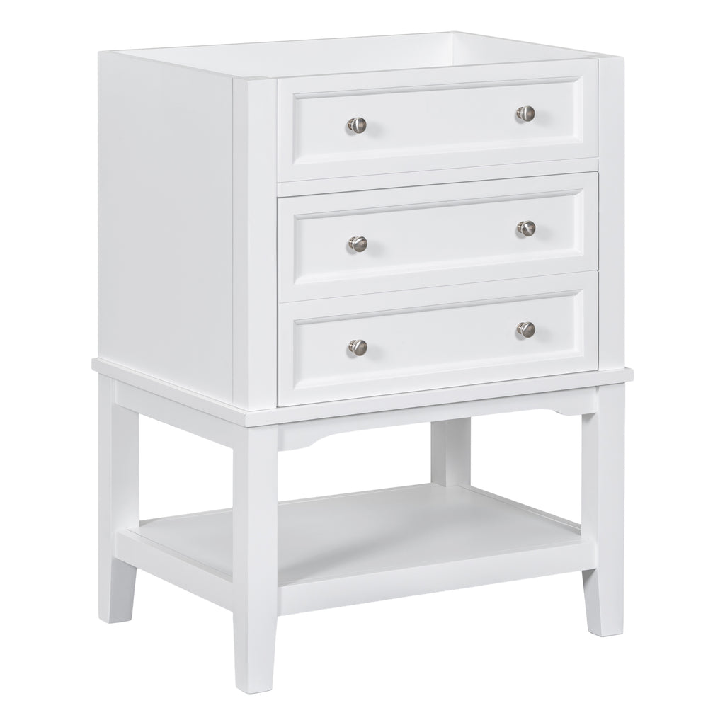 Leoglint 24" Bathroom Vanity Without Sink, Base Only, Solid Wood Frame, Bathroom Storage Cabinet with Drawer and Open Shelf, White