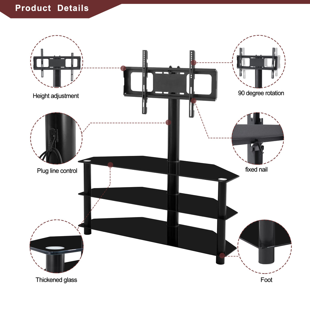 Leoglint 35.4 inch Black Multi-function TV Stand Height Adjustable Bracket Swivel 3-Tier