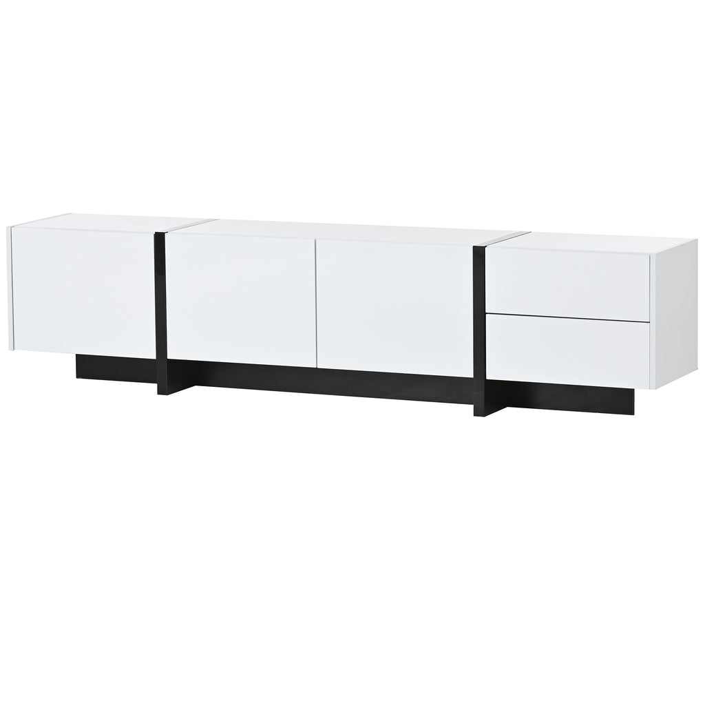 Leoglint [VIDEO provided] ON-TREND White & Black Contemporary Rectangle Design TV Stand, Unique Style TV Console Table for TVs Up to 80'', Modern TV Cabinet with High Gloss UV Surface for Living Room.