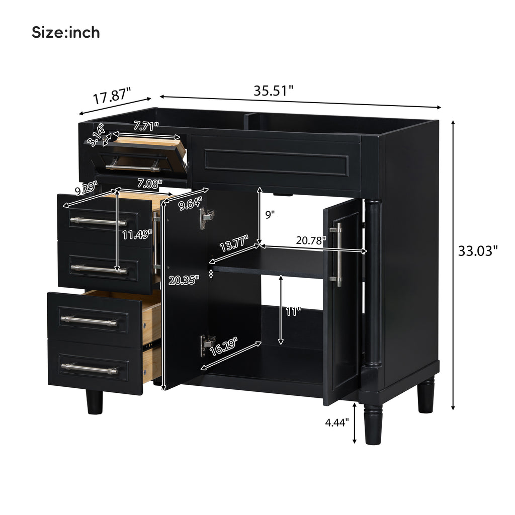 Leoglint 36'' Bathroom Vanity without Sink, Freestanding Bathroom Storage Cabinet with 2 Drawers and a Tip-out Drawer, Solid Wood Frame Vanity Only, Height Adjustable Shelf  ( NOT INCLUDE SINK)