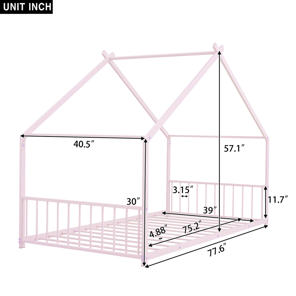 Leoglint Twin Size Metal House Bed Frame, Pink