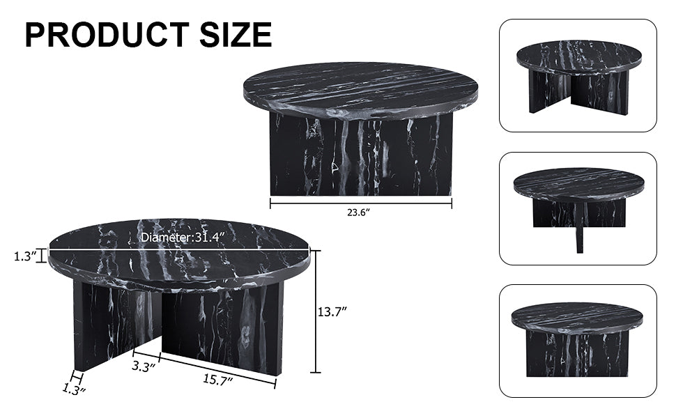 Leoglint Black MDF material circular coffee table with texture, 31.4 inch black middle table, modern tea table, suitable for small spaces, living room.