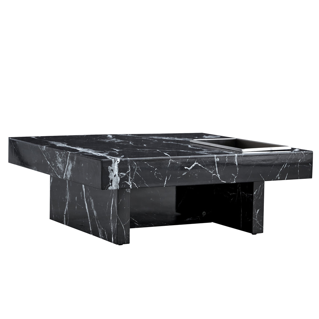 Leoglint A modern and practical coffee table made of MDF material with black patterns. The fusion of elegance and natural fashion  31.4"*31.4"*12"