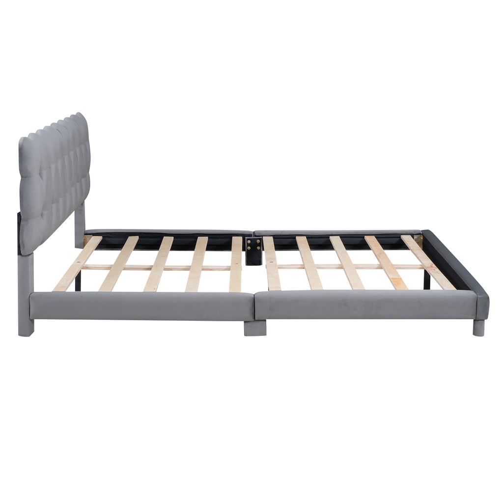 Queen Size Upholstered Platform Bed Frame with Soft Headboard,Gray