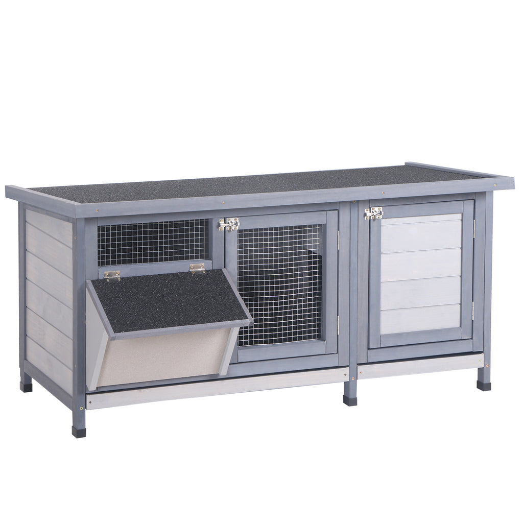 Leoglint Wooden Rabbit Hutch Bunny Hutch Cage Guinea Pig with Waterproof Roof, No Leak Tray and Feeding Trough, Indoor/Outdoor, Gray