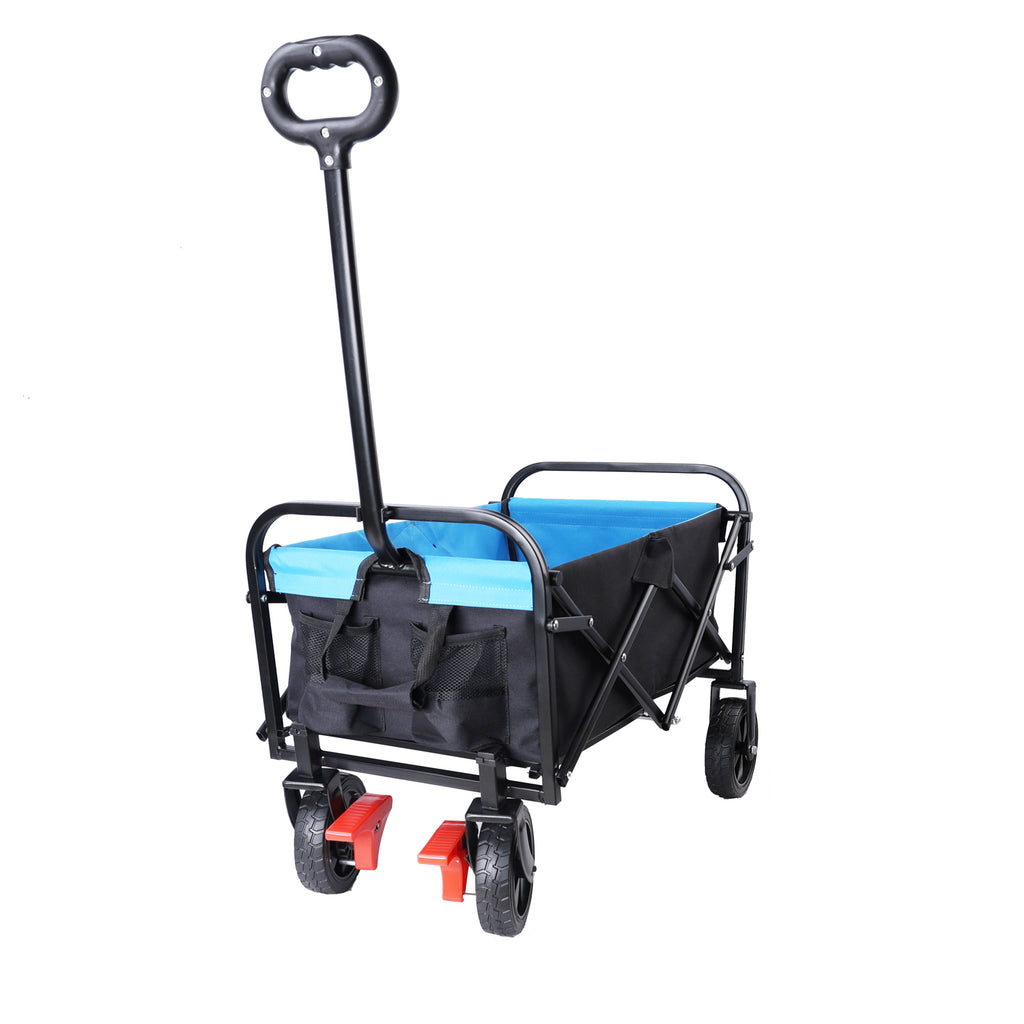 Leoglint Garden cart Mini Folding Wagon Garden Shopping Beach Cart (black+blue+brake)