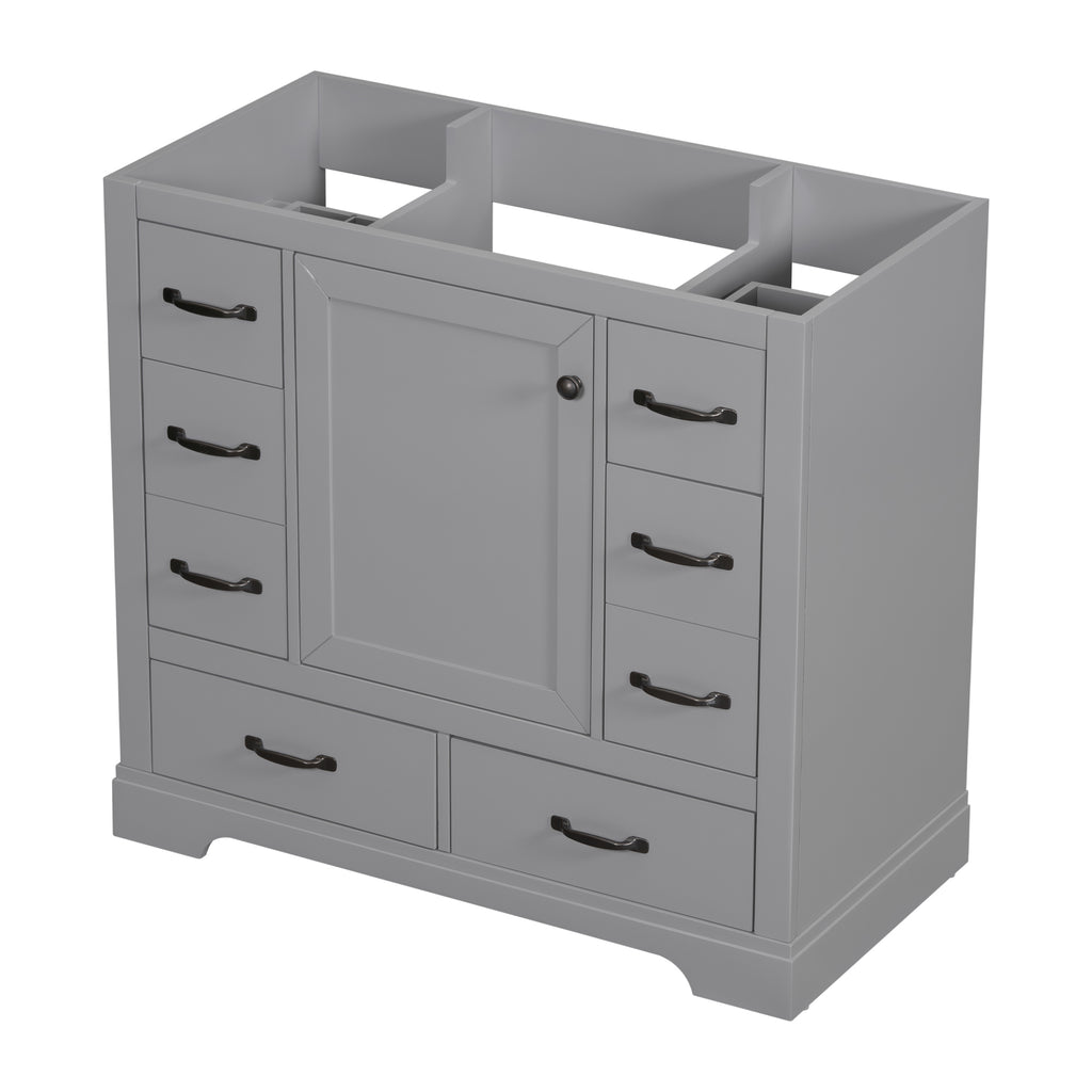 Leoglint 36" Bathroom Vanity without Sink, Cabinet Base Only, Six Drawers, Multi-Functional Drawer Divider, Adjustable Shelf, Grey