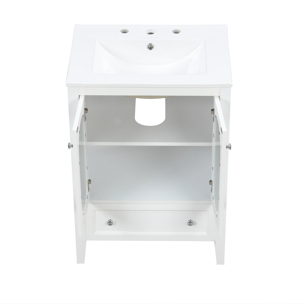 Leoglint 24" Bathroom Vanity with Sink, Bathroom Vanity Cabinet with One Drawer and Doors, Adjustable Shelf, Solid Wood and MDF, White