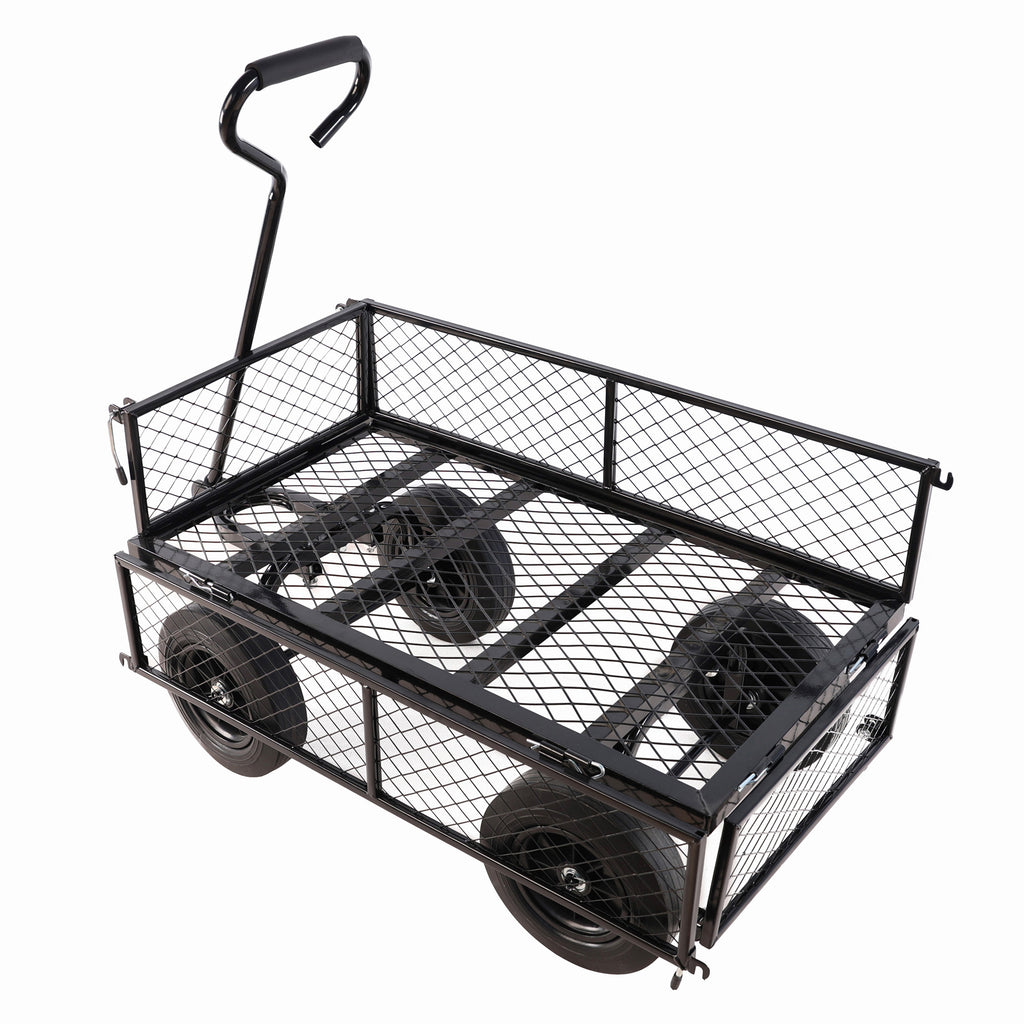 Leoglint (Black solid wheels wagon cart) Solid wheels Tools cart Wagon Cart Garden cart trucks make it easier to transport firewood