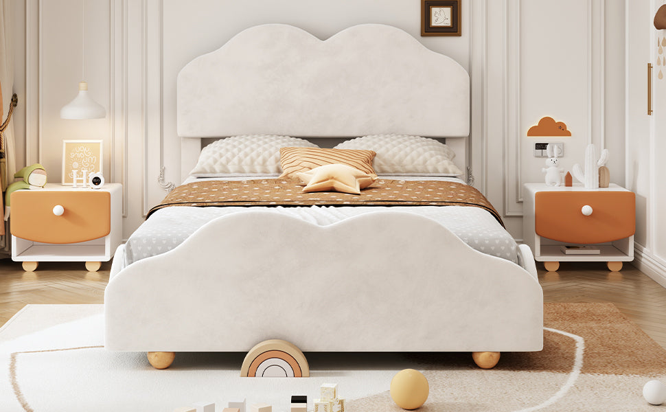 Leoglint Full Size Upholstered Platform Bed with Cloud Shaped bed board, Beige