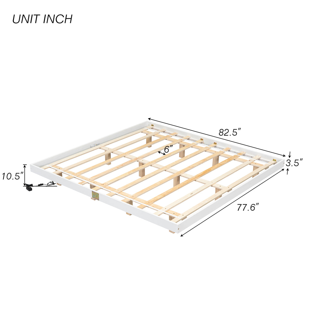 Leoglint King Size Floating Bed Frame with LED Lights Underneath,Modern King Size Low Profile Platform Bed with LED Lights,White