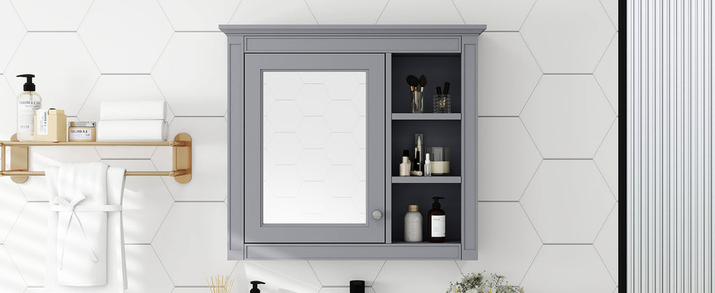 Leoglint 30'' x 28'' Medicine Cabinet, Wall Mounted Bathroom Storage Cabinet, Modern Bathroom Wall Cabinet with Mirror,Medicine Cabinet,  Mirror Cabinet with 3 Open Shelves (Not Include Bathroom Vanity )