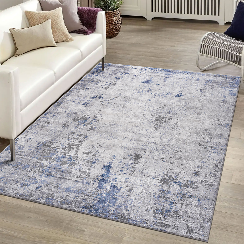 Leoglint 5X7 Silver/Blue/Abstract Non-Shedding Living Room Bedroom Dining Home Office Stylish and Stain Resistant Area Rug