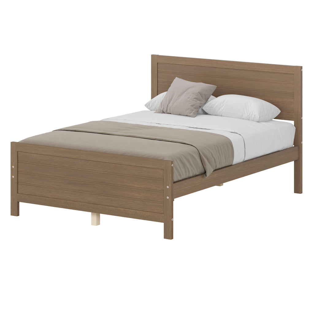 Leoglint Wood Platform Bed Frame with Headboard, Mattress Foundation with Wood Slat Support, No Box Spring Needed, Full Size, Walnut