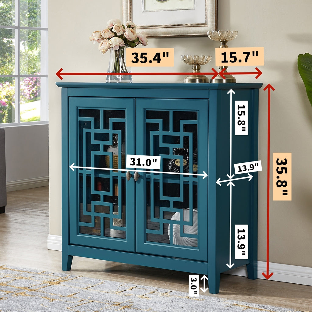 Leoglint Storage Cabinet, Buffet Sideboard, Teal Blue