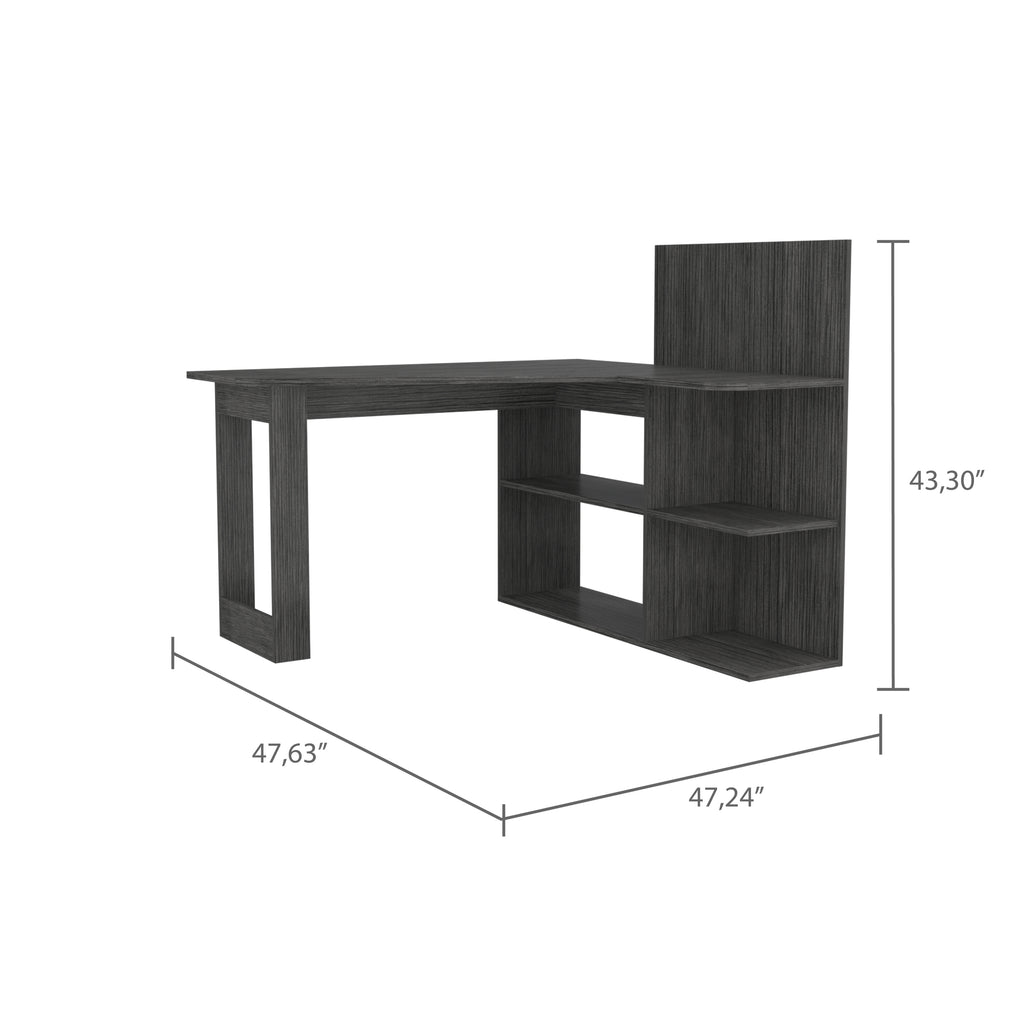 Leoglint Masai Writing Computer Office Desk, Five Open Shelves -Smokey Oak