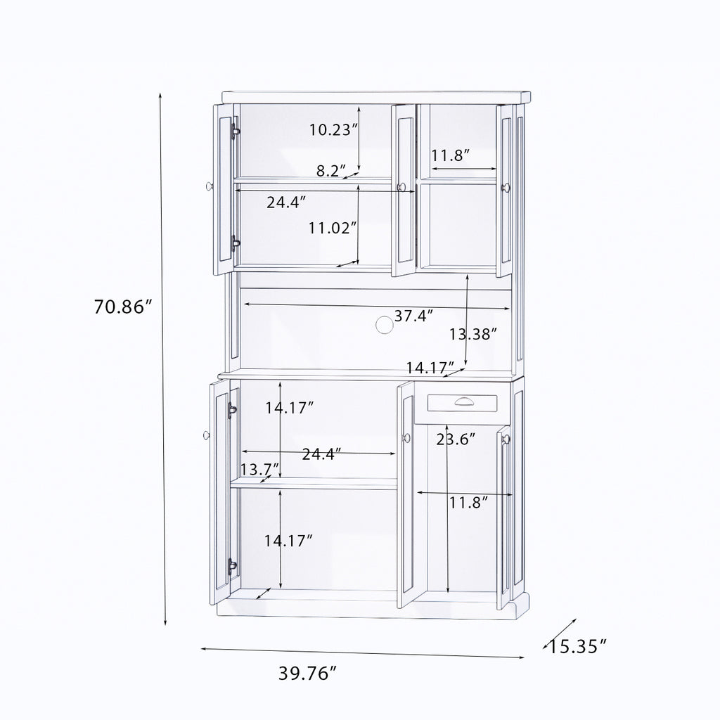 Leoglint Sideboard 71" Kitchen Pantry Storage Cabinet with Microwave Oven Countertop, Freestanding Hutch Cabinet with Adjustable Shelves, 6 Doors and 1 Drawer-White