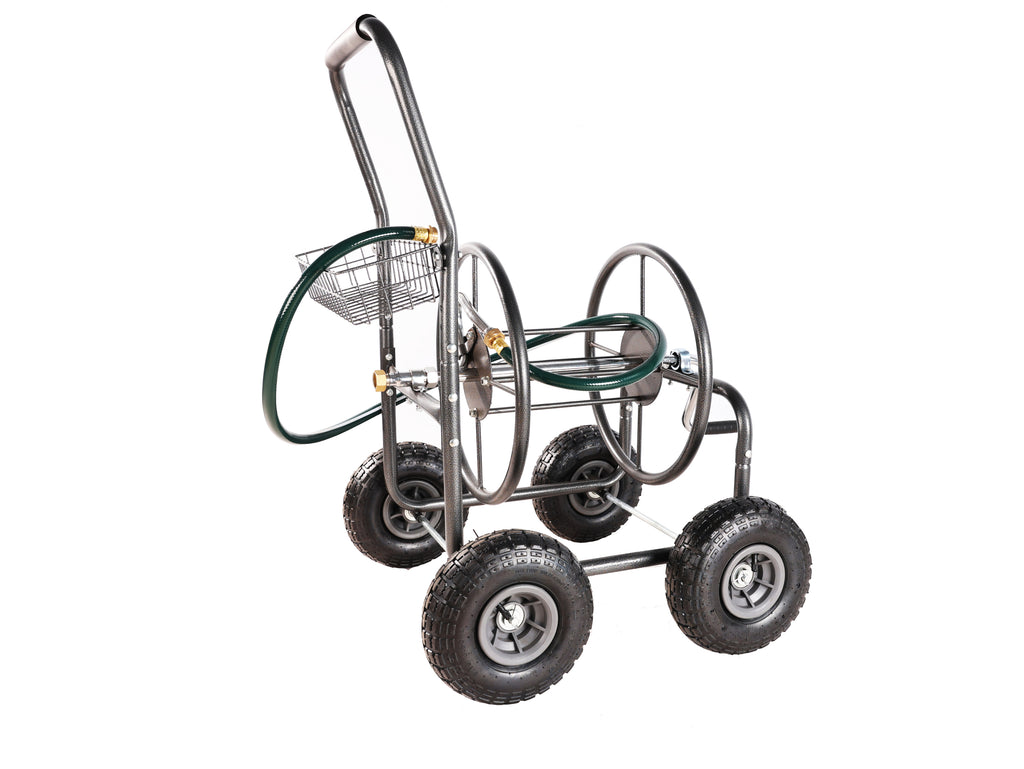 Leoglint Garden cart Garden Hose Reel Cart - 4 Wheels Portable Garden Hose Reel Cart with Storage Basket Rust Resistant Heavy Duty Water Hose Holder