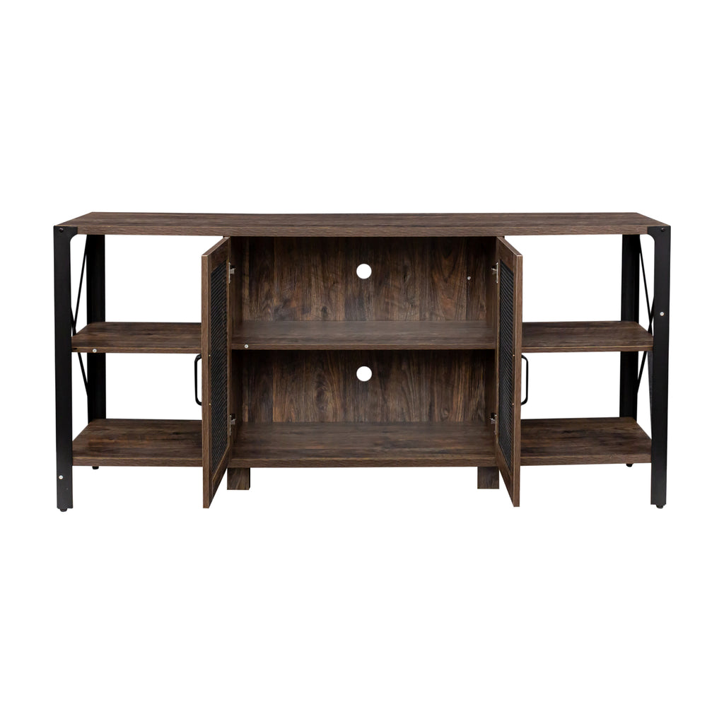 Leoglint TV Stands for Living Room, Industrial TV Stand for Bedroom Furniture, Farmhouse TV Stand 80 Inch Television Stand , Modern Horizontal Wood and Metal Open Bookshelf