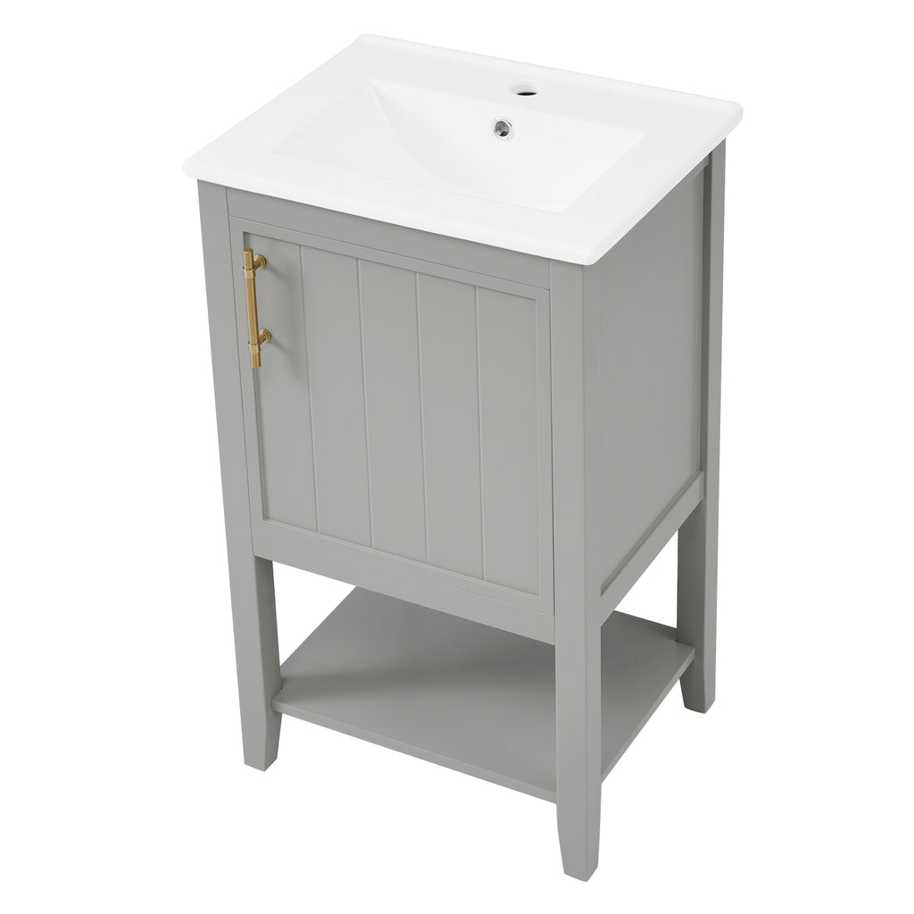 Leoglint 20" Bathroom Vanity with Sink, Bathroom Cabinet with Soft Closing Door, Storage Rack and Open Shelf, Grey