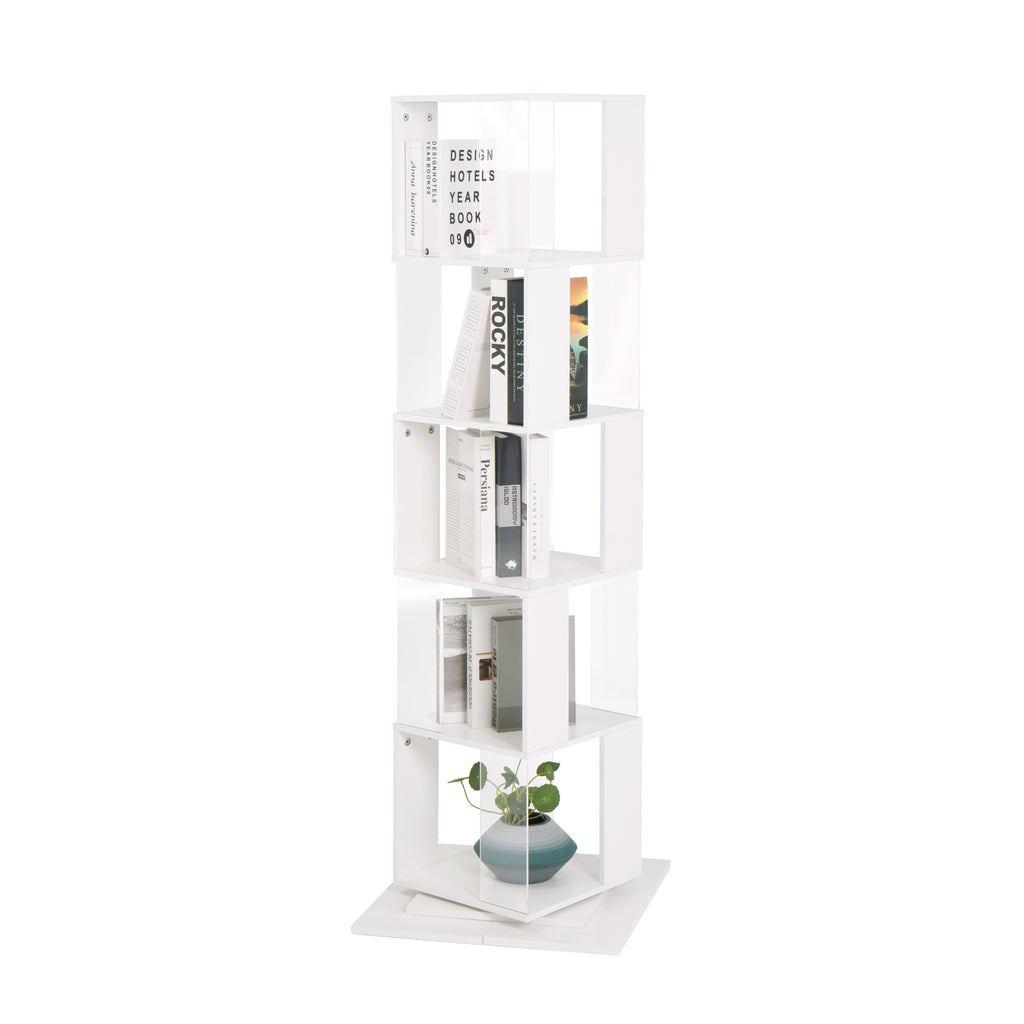 Leoglint 5 tier Rotating Bookshelf, Floor Rack Simple Bookcase  with Acrylic plate Student Multi-Function Creative Bookshelf for Living Room with anti-toppling base