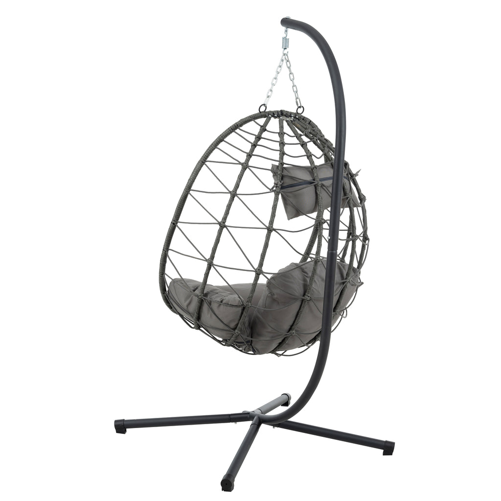 Leoglint Egg Outdoor Chair with Stand Indoor Outdoor Swing Chair Patio Wicker Hanging Egg Chair Hanging Basket Chair with Stand for Bedroom Living Room Balcony