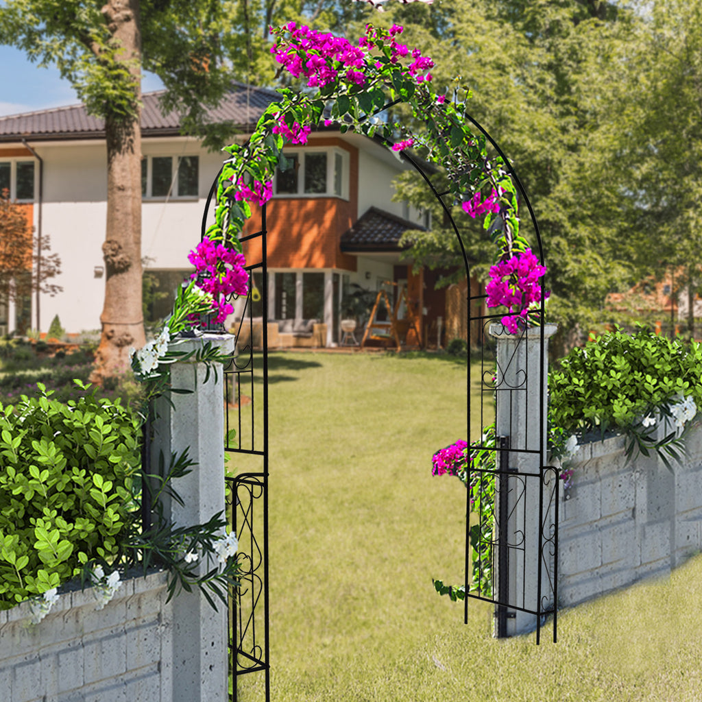 Leoglint Metal Garden Trellis W55'' x H94.5'' Garden Arbor Trellis Climbing Plants Support Rose Arch Outdoor Arch Black