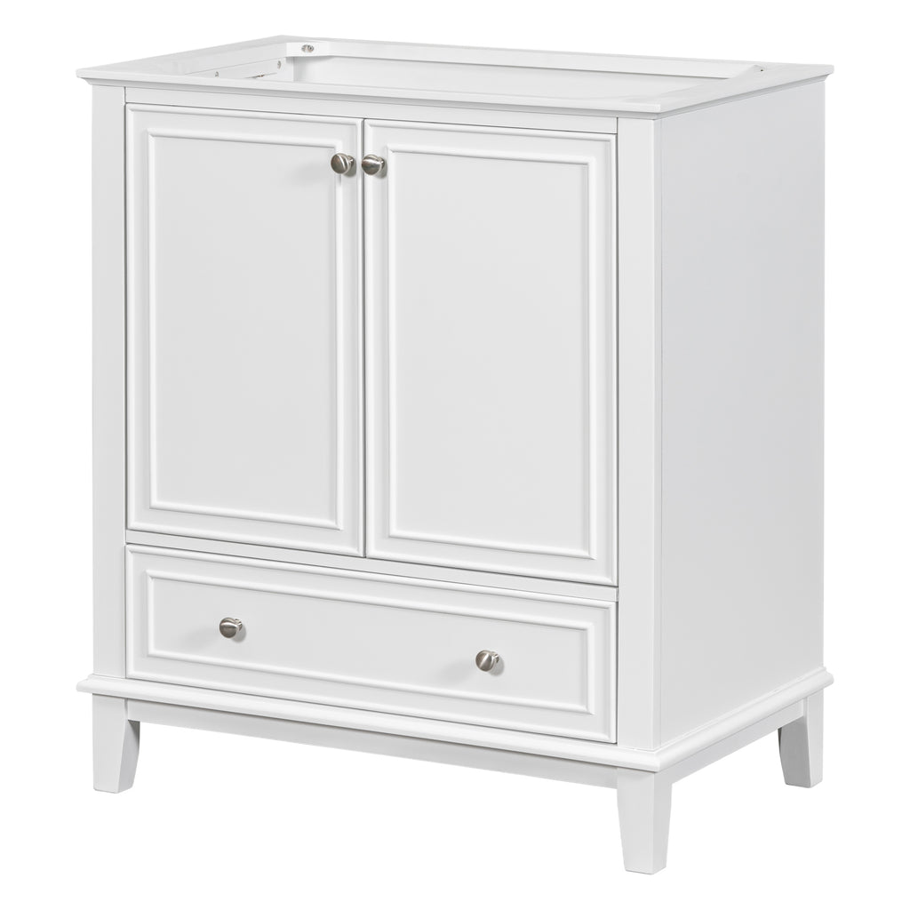 Leoglint 30" Bathroom Vanity without Sink, Base Only, Multi-functional Bathroom Cabinet with Doors and Drawer, Solid Frame and MDF Board, White