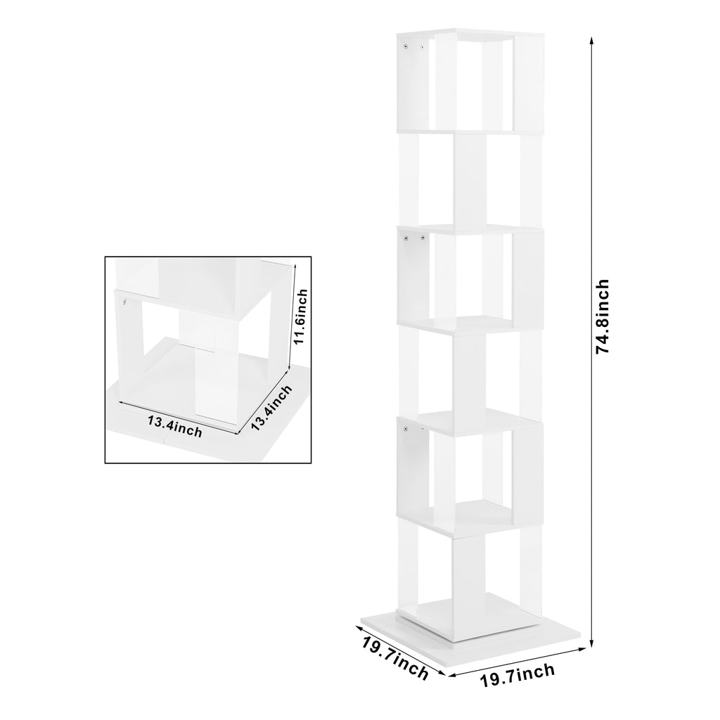 Leoglint 6 tier Rotating Bookshelf, Floor Rack Simple Bookcase  with Acrylic plate Student Multi-Function Creative Bookshelf for Living Room