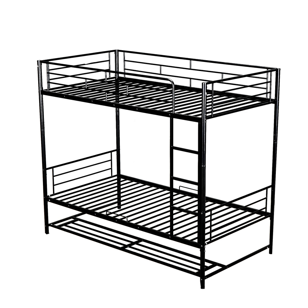 Leoglint Twin Over Twin Metal Bunk Bed Frame with Shelf and Guardrails, Black