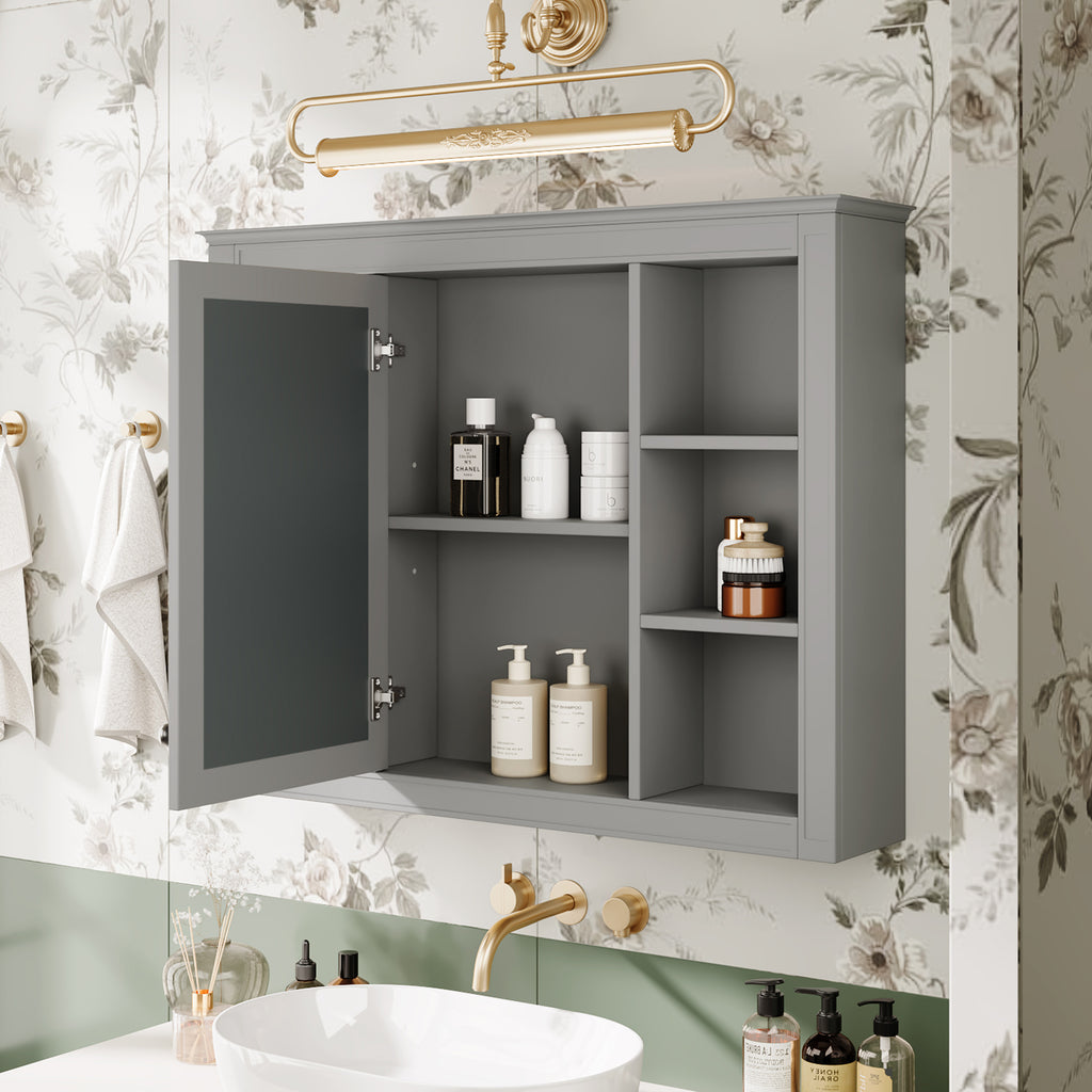 Leoglint 35'' x 27.5'' Medicine Cabinet, Wall Mounted Bathroom Storage Cabinet, Modern Bathroom Wall Cabinet with Mirror, Mirror Cabinet with 6 Open Shelves (Not Include Bathroom Vanity )