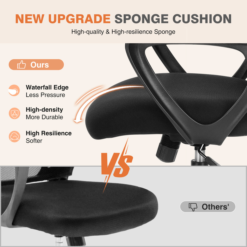 Leoglint Sweetcrispy Ergonomic Office Chair Home Desk Mesh Chair with Fixed Armrest Executive Computer Chair with Soft Foam Seat Cushion