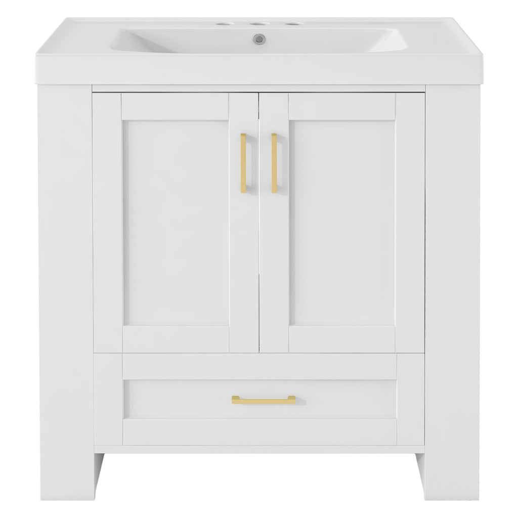 Leoglint 30'' Bathroom Vanity with Seperate Basin Sink, Modern Bathroom Storage Cabinet with Double-sided Storage Shelf, Freestanding Bathroom Vanity Cabinet with Single Sink