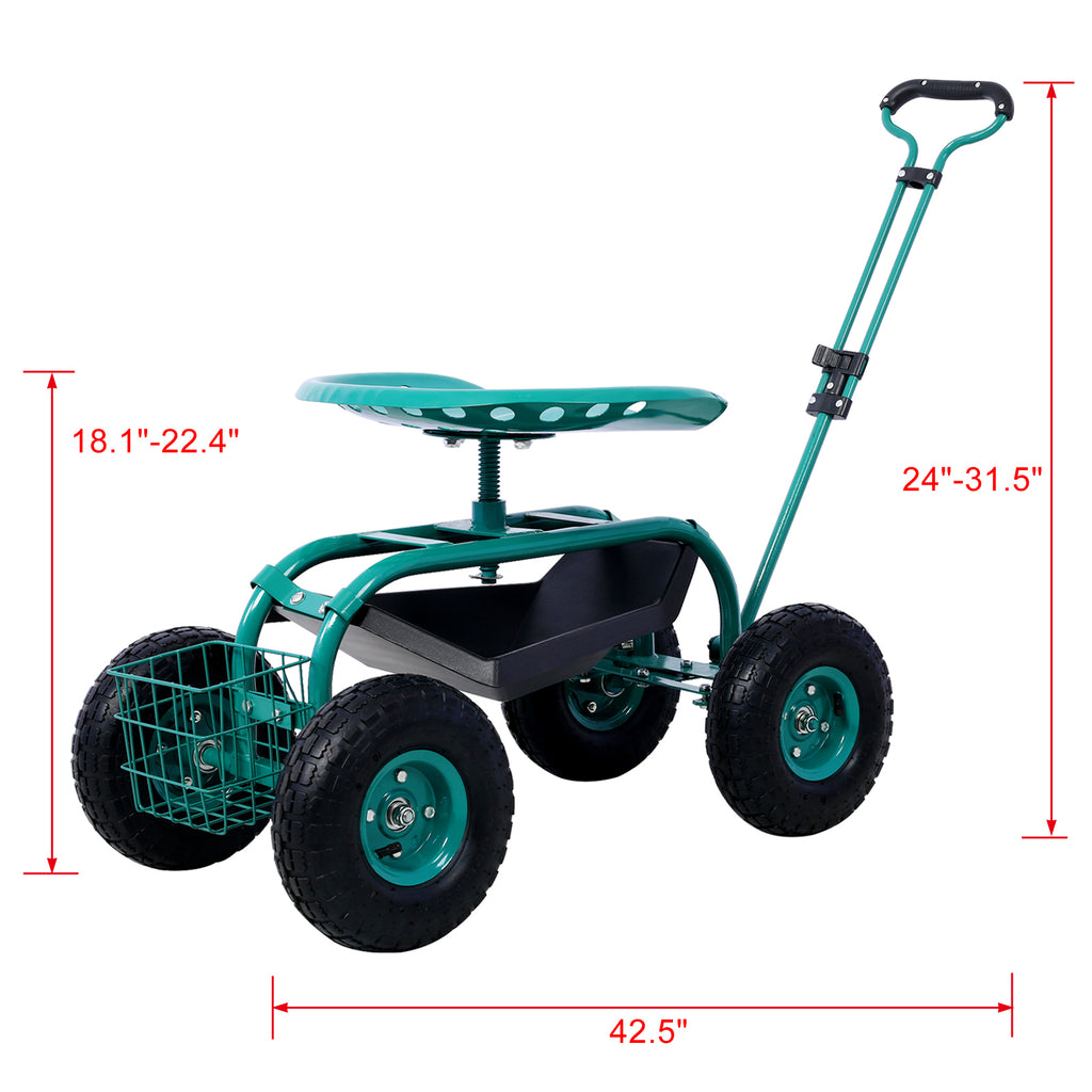 Leoglint Rolling Garden Scooter Garden Cart Seat with Wheels and Tool Tray, 360 Swivel Seat,Green