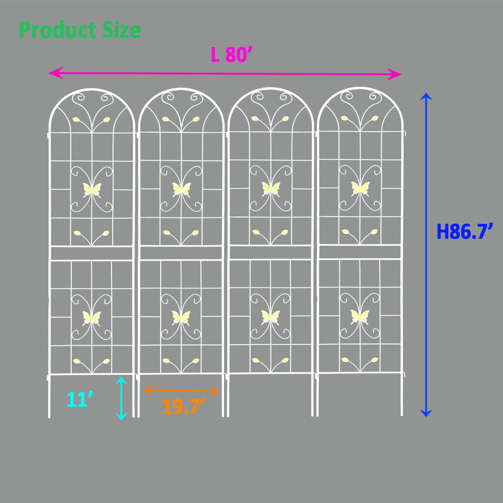 Leoglint 4 Pack Metal Garden Trellis 86.7" x 19.7" Rustproof Trellis for Climbing Plants Outdoor Flower Support Cream White