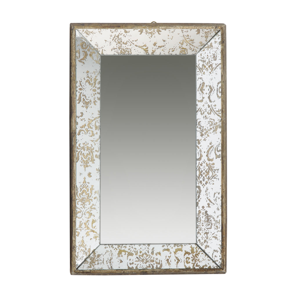 Leoglint 20" x 12" Antique Silver Rectangle Mirror with Floral Accents, Mirrored Display Tray, Hanging Wall Mirror