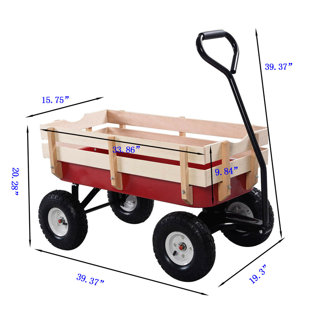 Leoglint Outdoor Wagon All Terrain Pulling Wood Railing Air Tires  Garden cart (Red+white)