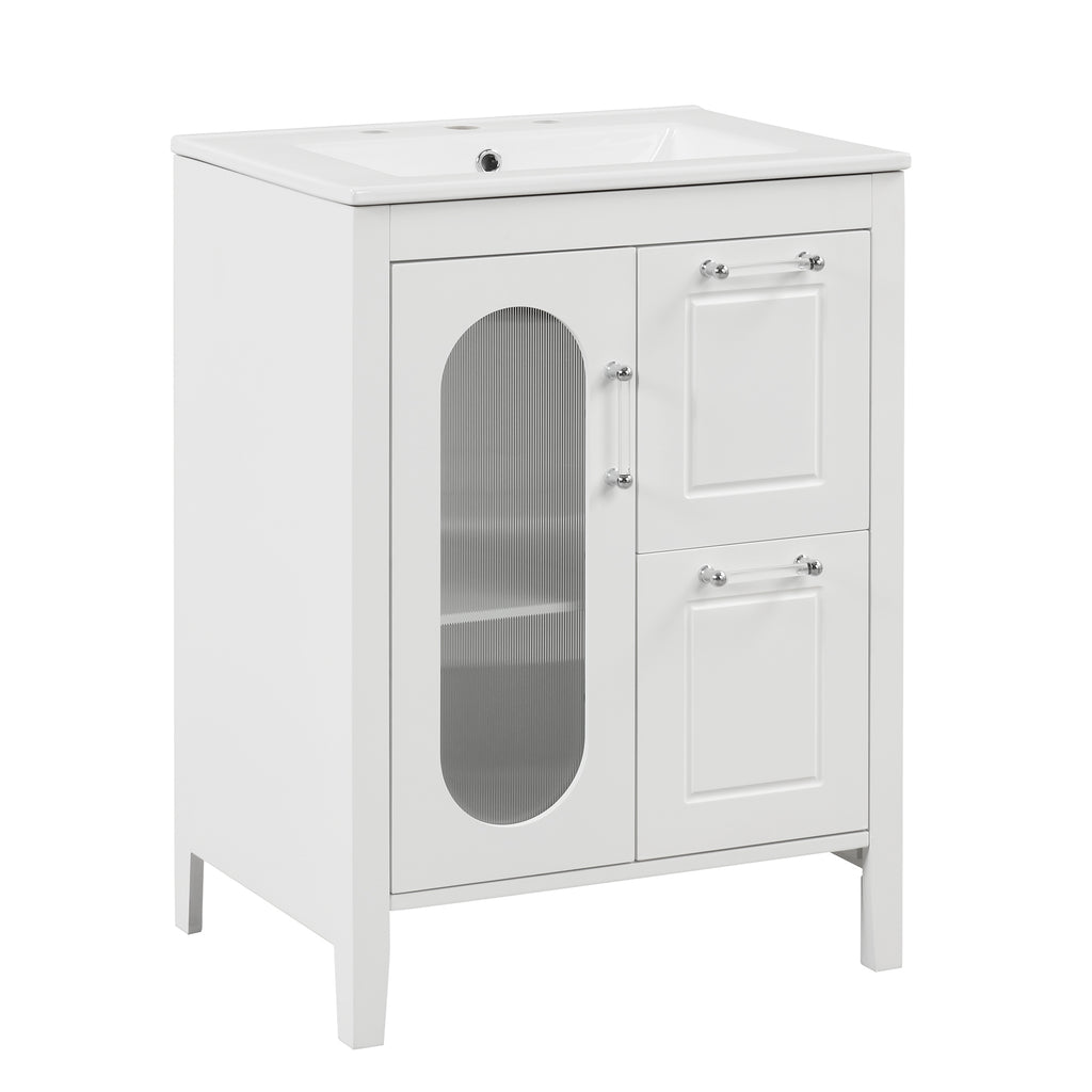 Leoglint 24" Bathroom Vanity with Sink, Bathroom Vanity Cabinet with Two Drawers and Door, Adjustable Shelf, Solid Wood and MDF, White