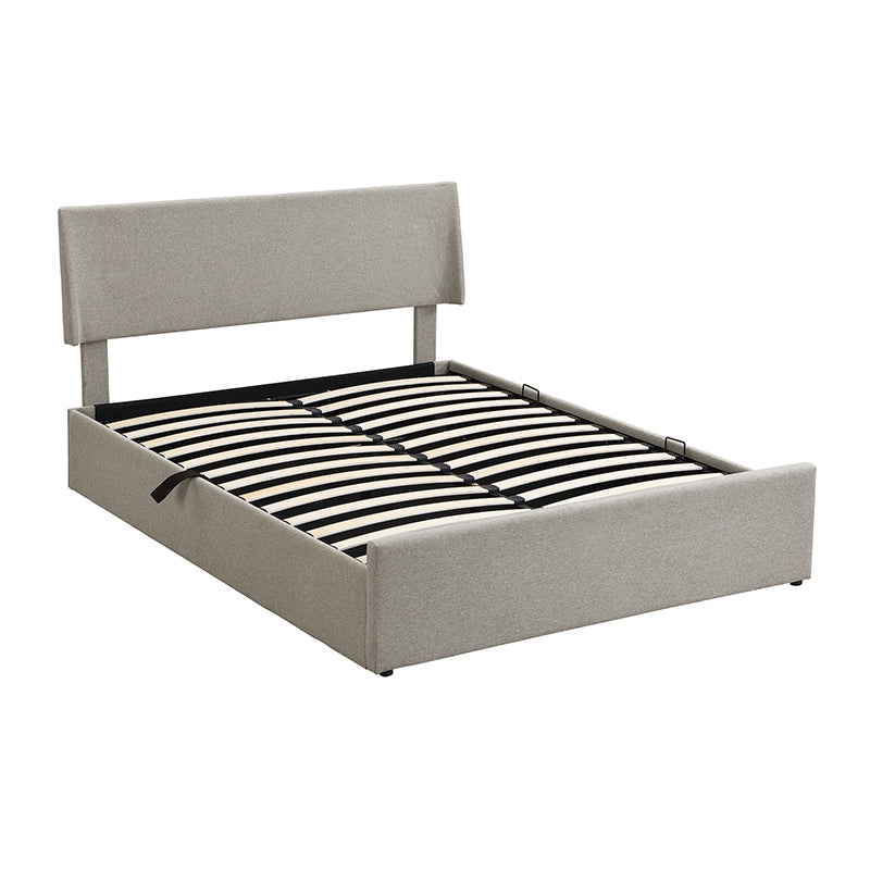 Queen Size Sleigh Bed Frame with Side-Tilt Hydraulic Storage System, Linen Upholstery, Gray