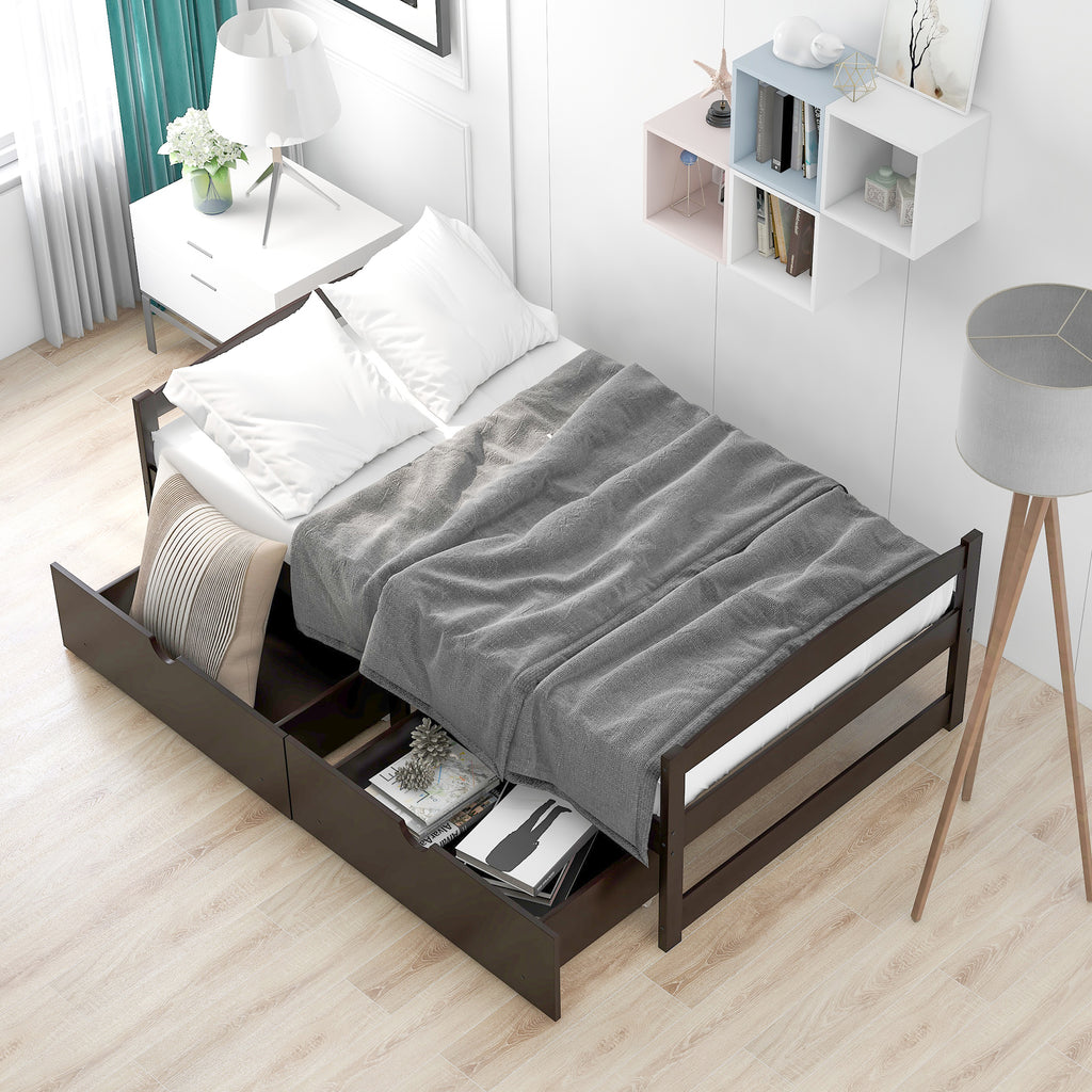 Leoglint Twin size platform bed frame, with two drawers, espresso