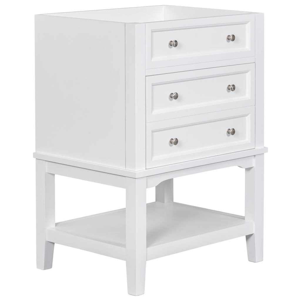 Leoglint 24" Bathroom Vanity Without Sink, Base Only, Solid Wood Frame, Bathroom Storage Cabinet with Drawer and Open Shelf, White