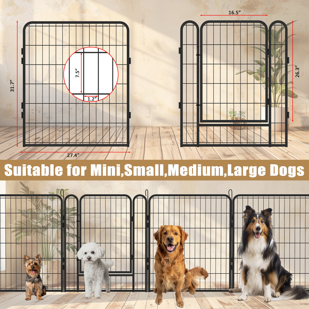 Leoglint 6 Panels Heavy Duty Metal Playpen with door,31.7"H Dog Fence Pet Exercise Pen for Outdoor, Indoor