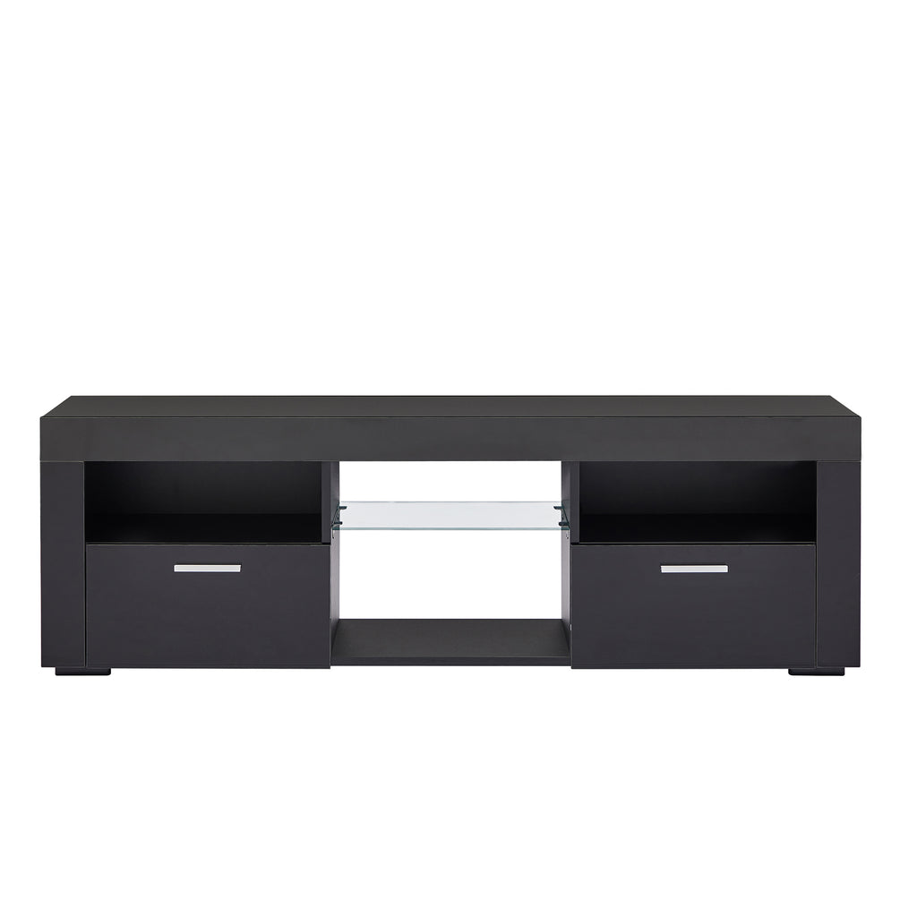 Leoglint Black morden TV Stand with LED Lights,high glossy front TV Cabinet,can be assembled in Lounge Room, Living Room or Bedroom,color:Black