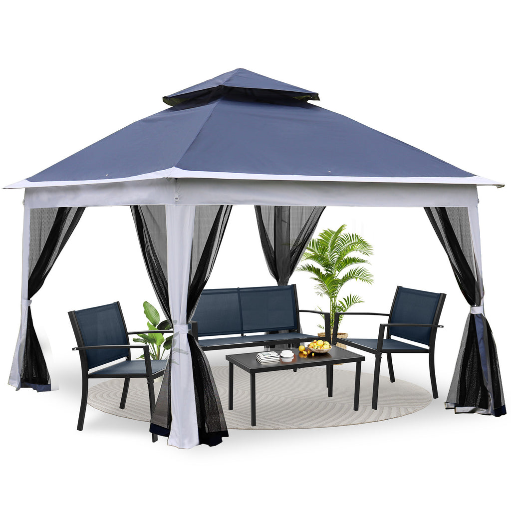 Leoglint Outdoor Umbrella 11x 11Ft Pop Up Gazebo Canopy With Removable Zipper Netting,2-Tier Soft Top Event Tent,Suitable For Patio Backyard Garden Camping Area,blue