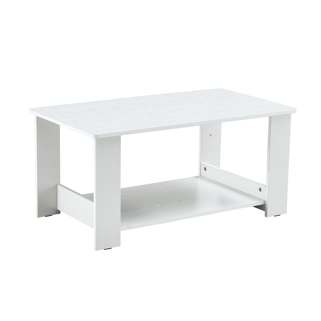 Leoglint A modern and minimalist white double layered rectangular coffee table and coffee table. MDF material is more durable and suitable for living rooms, bedrooms, and study rooms. 19.6 "*35.4"*16.5 "CT-16