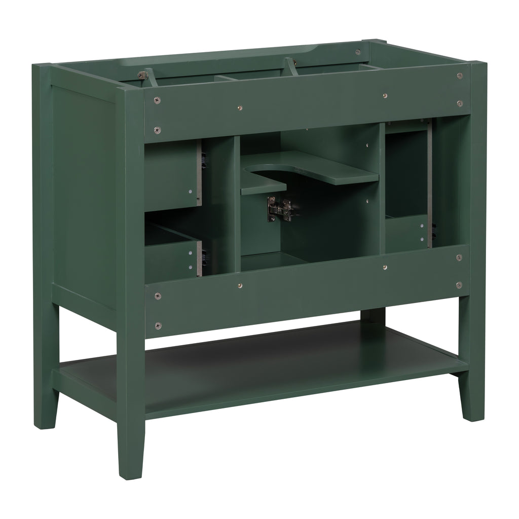 Leoglint 36" Bathroom Vanity without Sink, Cabinet Base Only, One Cabinet and three Drawers, Green