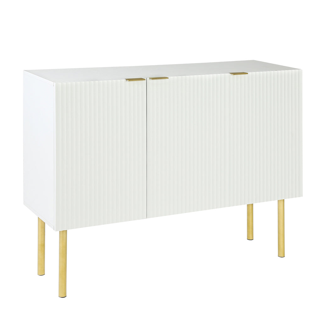 Leoglint TREXM Modern Simple & Luxury Style Sideboard Particle Board & MDF Board Cabinet with Gold Metal Legs & Handles, Adjustable Shelves for Living Room, Dining Room (White)