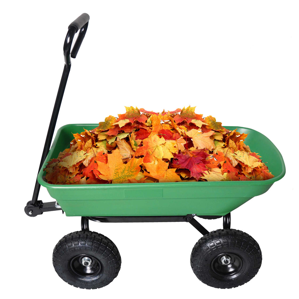 Leoglint Garden Cart with Steel Frame Outdoor Wagon with 10 Inch Pneumatic Tires, 55L Capacity, Green